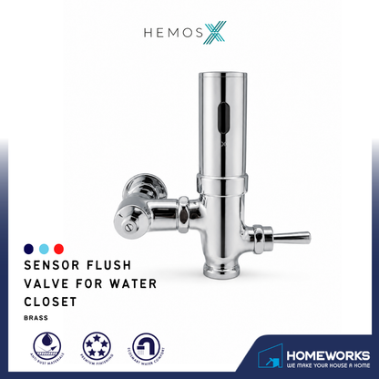 HEMOS BRASS SENSOR FLUSH VALVE WATER CLOSET INJAP TANDAS TANPA SENTUHAN CHROME HM-19136-C