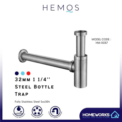 HEMOS BATHROOM FAUCET 32MM 1 1/4'' 304 STAINLESS STEEL BASIN BOTTLE GULLY TRAP HM-0037