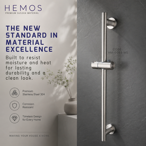HEMOS BATHROOM FITTING SUS 304 SHOWER ADJUSTABLE BAR GELONGSOR PANCURAN (ROUND/SQUARE) HM-0052,0053