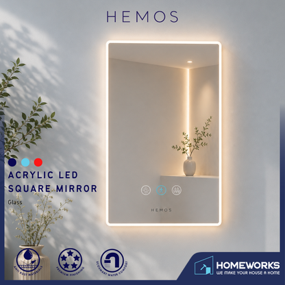 HEMOS 500/700MM ACRYLIC LED SQUARE BATHROOM MIRROR TOUCH CONTROL HM-YKL5070,7090