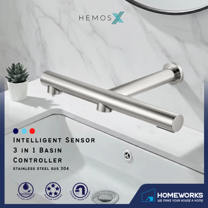 HEMOS SUS 304 INTELLIGENT SENSOR 3 IN 1 BASIN CONTROLLER (SOAP,DRYER,TAP) HM-10103-MS