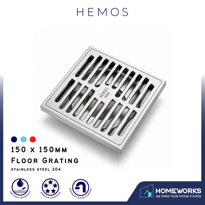HEMOS SUS304 FLOOR GRATING PENUTUP LUBANG LONGKANG BILIK AIR BATHROOM DRAIN COVER ANTI ODOUR HM-126-MS