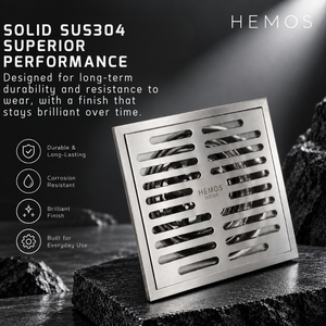 HEMOS SUS304 FLOOR GRATING PENUTUP LUBANG LONGKANG BILIK AIR BATHROOM DRAIN COVER ANTI ODOUR HM-126-MS