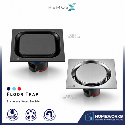 HEMOS SUS304 FLOOR TRAP GRATING SQUARE ROUND MATT BLACK GREY SILVER HM- FT1129, FT1130, FT1131, FT1132