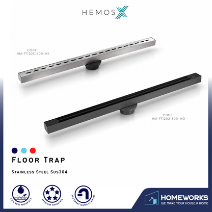 HEMOS SUS304 LINEAR FLOOR TRAP GRATING LONG SHOWER DRAIN BATHROOM FLOOR DRAIN MS MG HM-FT1203, FT1202