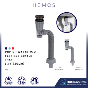HEMOS PARTS BRASS POP UP WASTE (W/O) PVC FLEXIBLE BOTTLE TRAP & ANTI SMELL FITTING (GRAY) HM-0174-MG