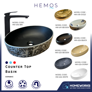 HEMOS BATHROOM CERAMIC WASH BASIN COUNTERTOP UNIQUE PRINTING ELLIPSE VESSEL PORCELAIN HM-620