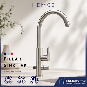 HEMOS KITCHEN FAUCET SUS 304 PILLAR SINK TAP KEPALA PAIP DAPUR HM-18028-MS
