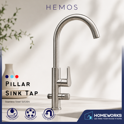 HEMOS KITCHEN FAUCET SUS 304 PILLAR SINK TAP KEPALA PAIP DAPUR HM-18028-MS